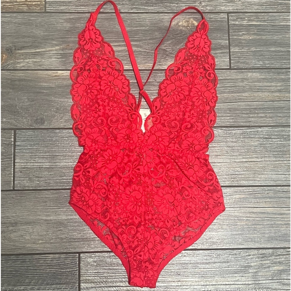 Free People X HAH Comin in Haht Lace Bodysuit Size XS Siren Red Top X-Small - Picture 7 of 13